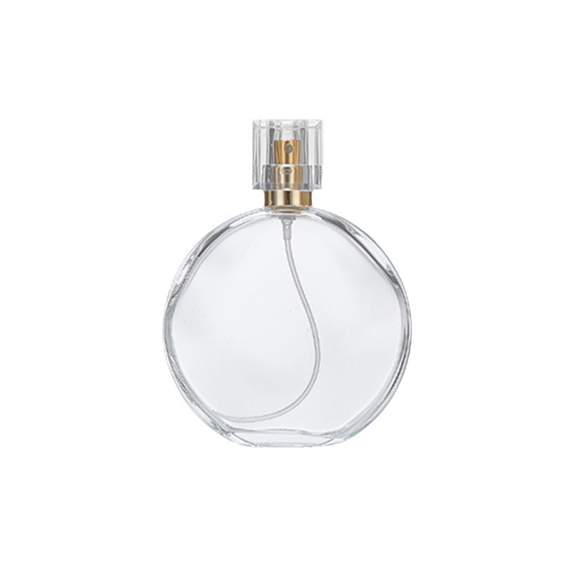 round transparent glass perfume spray bottle