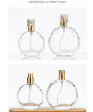 round transparent glass perfume spray bottle