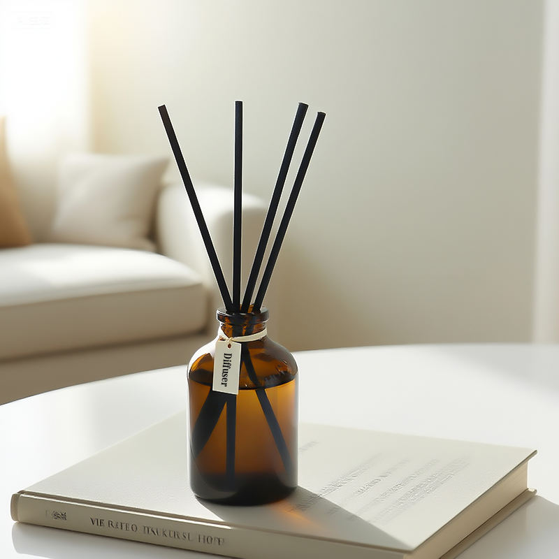 Amber round glass aromatherapy bottle