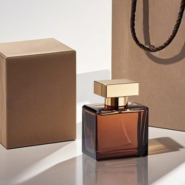 Brown square 50ml glass perfume bottle with custom logo design