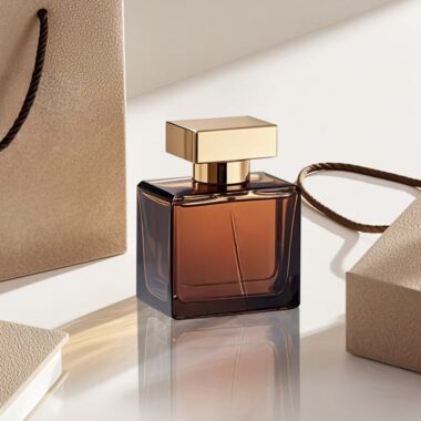 Brown square 50ml glass perfume bottle with custom logo design