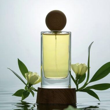 Clear cylindrical refillable glass perfume bottle with pump spray