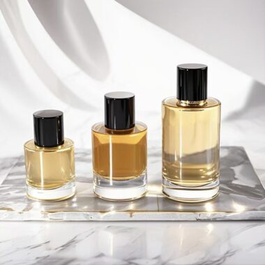 Clear cylindrical refillable glass perfume bottle with pump spray