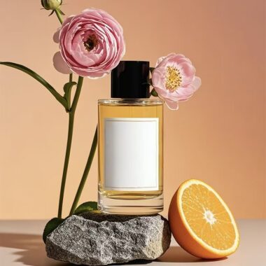 Clear cylindrical refillable glass perfume bottle with pump spray