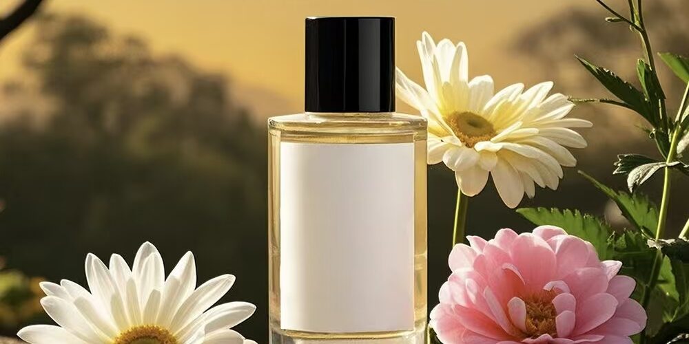 Clear cylindrical refillable glass perfume bottle with pump spray