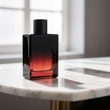 Gradient black and red luxury glass perfume bottle design