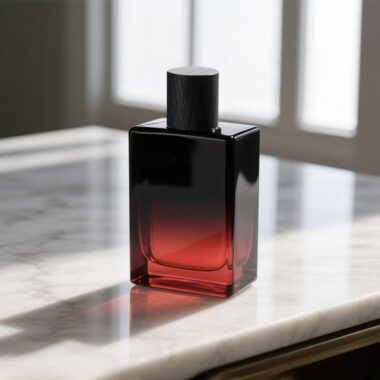 Gradient black and red luxury glass perfume bottle design