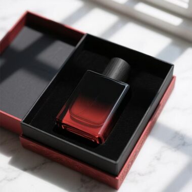 Gradient black and red luxury glass perfume bottle design