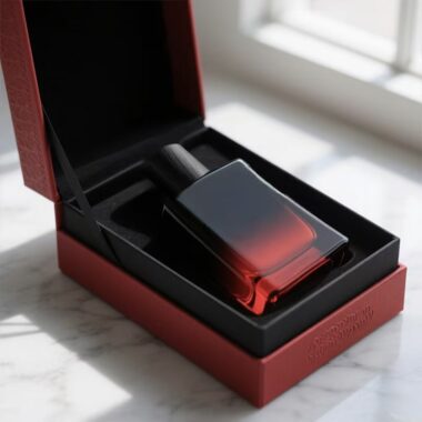 Gradient black and red luxury glass perfume bottle design