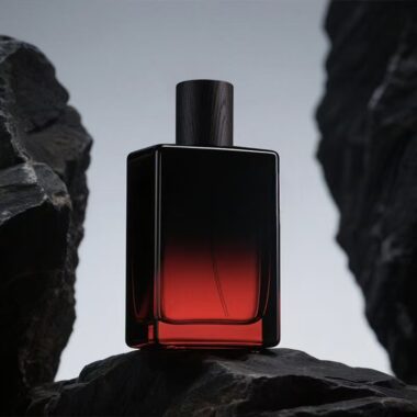 Gradient black and red luxury glass perfume bottle design