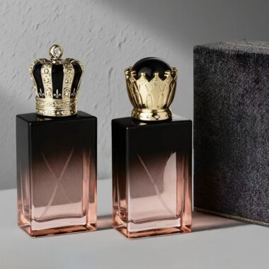Luxury gradient color glass perfume bottle with crown cap