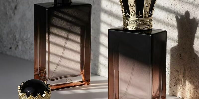 Luxury gradient color glass perfume bottle with crown cap
