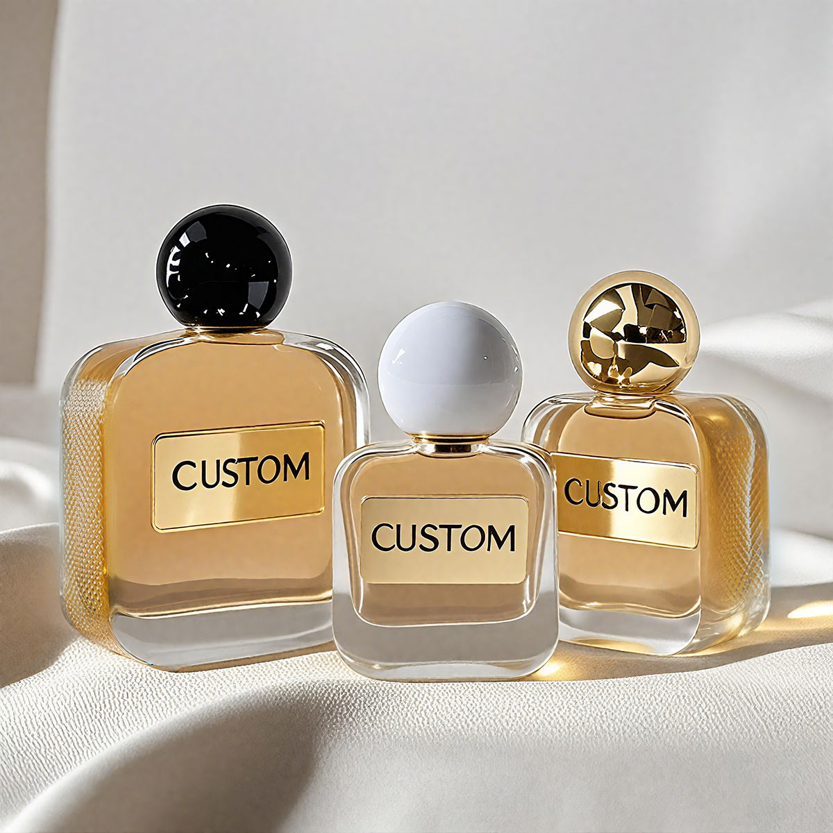 Luxury glass perfume bottle with round ball cap in 30ml 50ml
