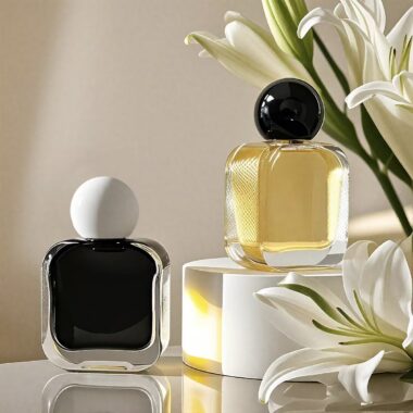 Luxury glass perfume bottle with round ball cap in 30ml 50ml