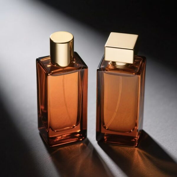 Custom luxury clear square glass perfume bottle with gold cap