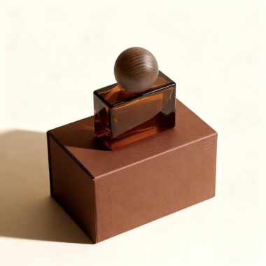 Matte brown square glass perfume bottle with natural wood cap