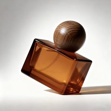Matte brown square glass perfume bottle with natural wood cap