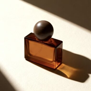 Matte brown square glass perfume bottle with natural wood cap