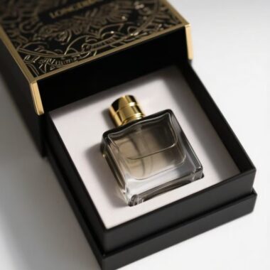 Clear square glass men’s perfume bottle with spray design