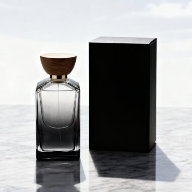 Luxury men’s square glass perfume bottle with wood cap
