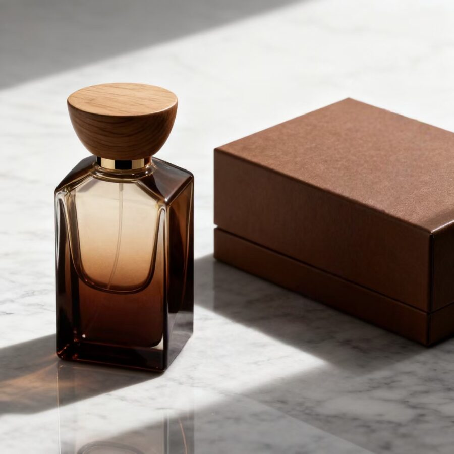 Luxury men’s square glass perfume bottle with wood cap