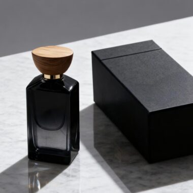 Luxury men’s square glass perfume bottle with wood cap