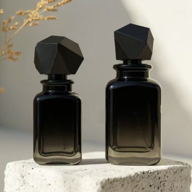 Luxury round-and-square hybrid clear glass perfume bottle design