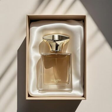 Square 50ml glass perfume bottle with custom logo and gold cap