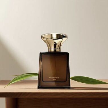 Square 50ml glass perfume bottle with custom logo and gold cap