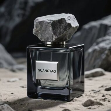 Square black transparent glass perfume bottle with stone cap