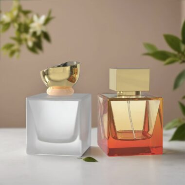Luxury square clear glass perfume bottle with gold cap