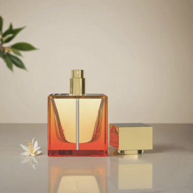 Luxury square clear glass perfume bottle with gold cap