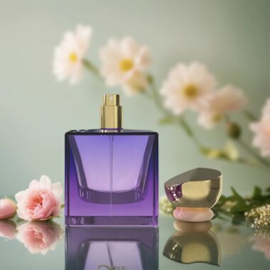 Luxury square clear glass perfume bottle with gold cap