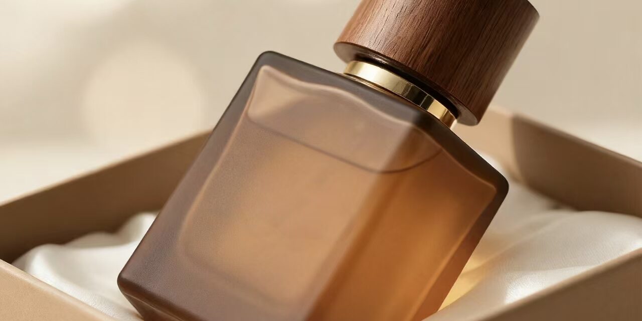 Premium square glass perfume bottle with natural wooden cap